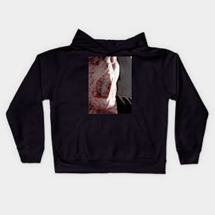 Portrait, digital collage and special processing. Mouth closeup. Rage, demon, brutal. Very bright, white and red. Brighter. Kids Hoodie